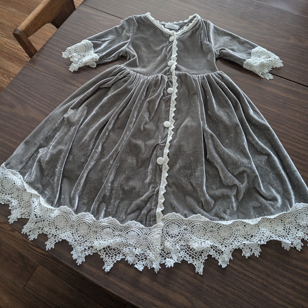 Girls gray velvet dress